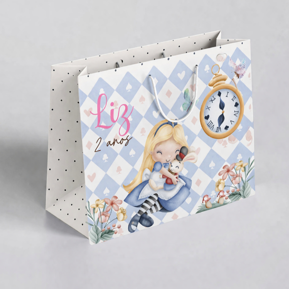 Sacolinha tema Alice no país das maravilhas Personalizado | Sacolinha | Lembrancinha | Mimos | Aniversário Alice