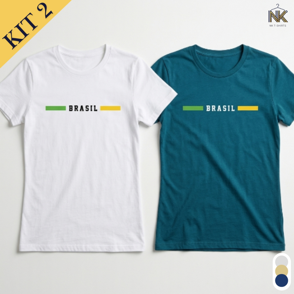 Kit 2 Camiseta Feminina Brasil Algodão Premium Manga Curta Babylook T-Shirt Kit 2 Camiseta Feminina Brasil Algodão Premi