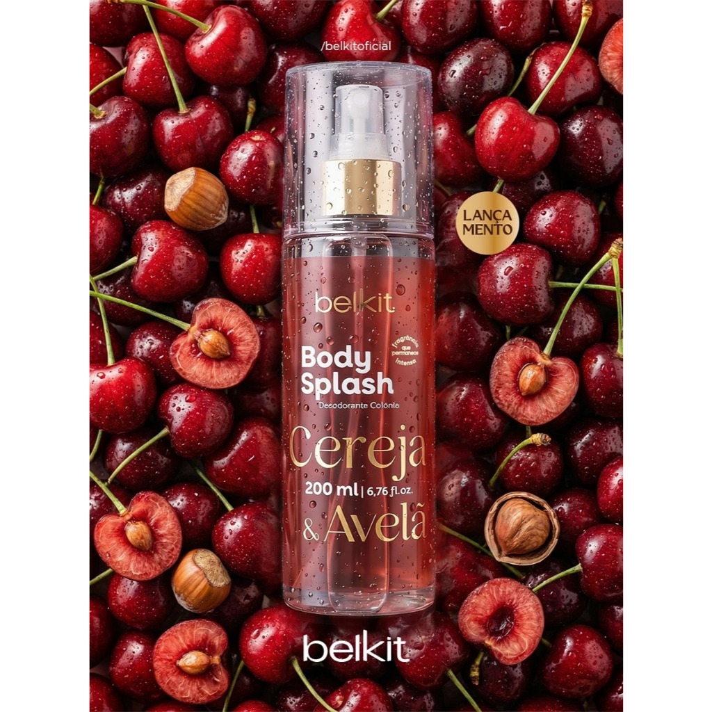 Body Splash Cereja e Avelã 200ml BELKIT | Alta Projeção | Alta fixação | Perfumaria Fina