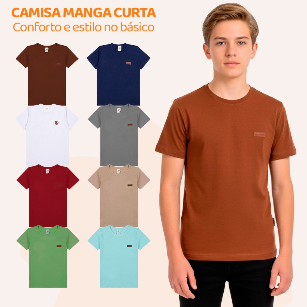 Kit 2 ou 5 Camisetas Manga Curta Infantil Menino Básica Lisa Camisa Casual Roupa de Bebe Masculino Em Algodão