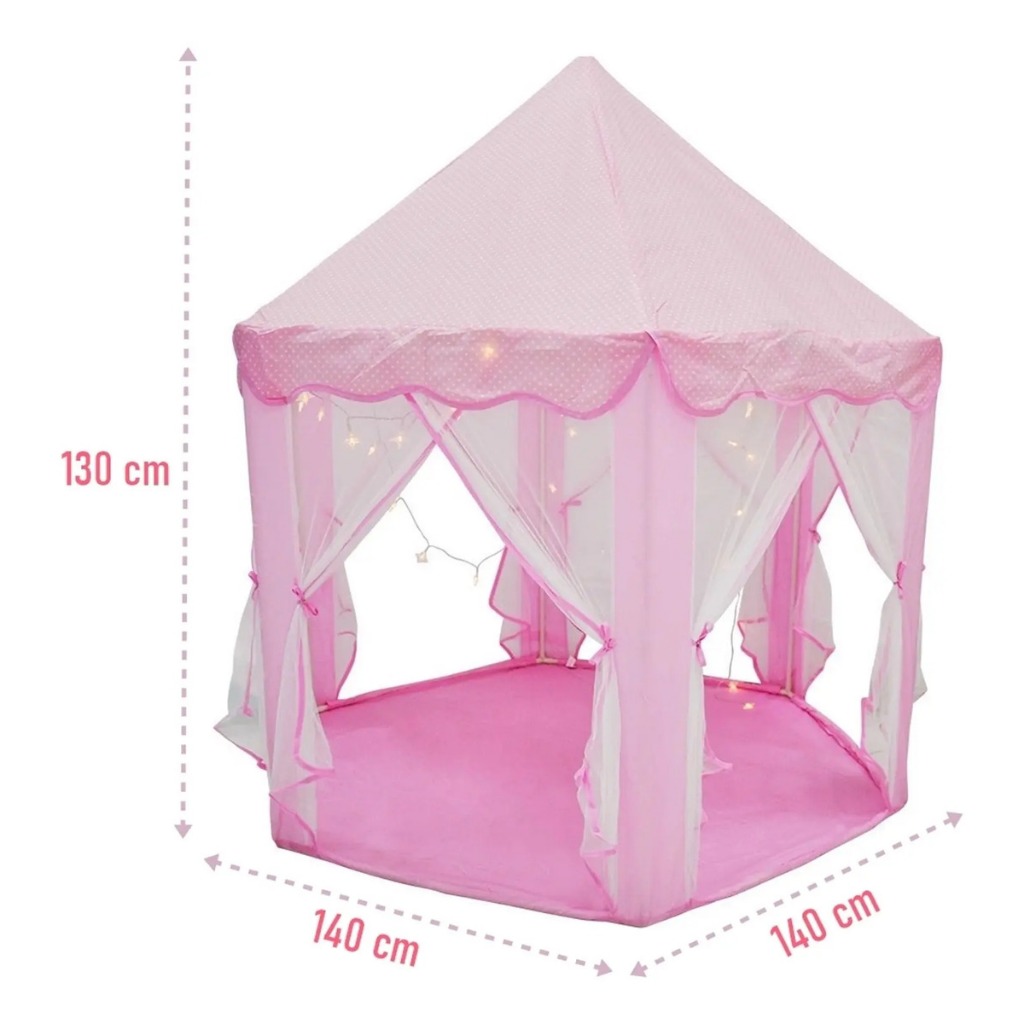 Barraca Infantil Princesa Com Luz LED Tenda Cabana Castelo Menina 140cm DM Toys
