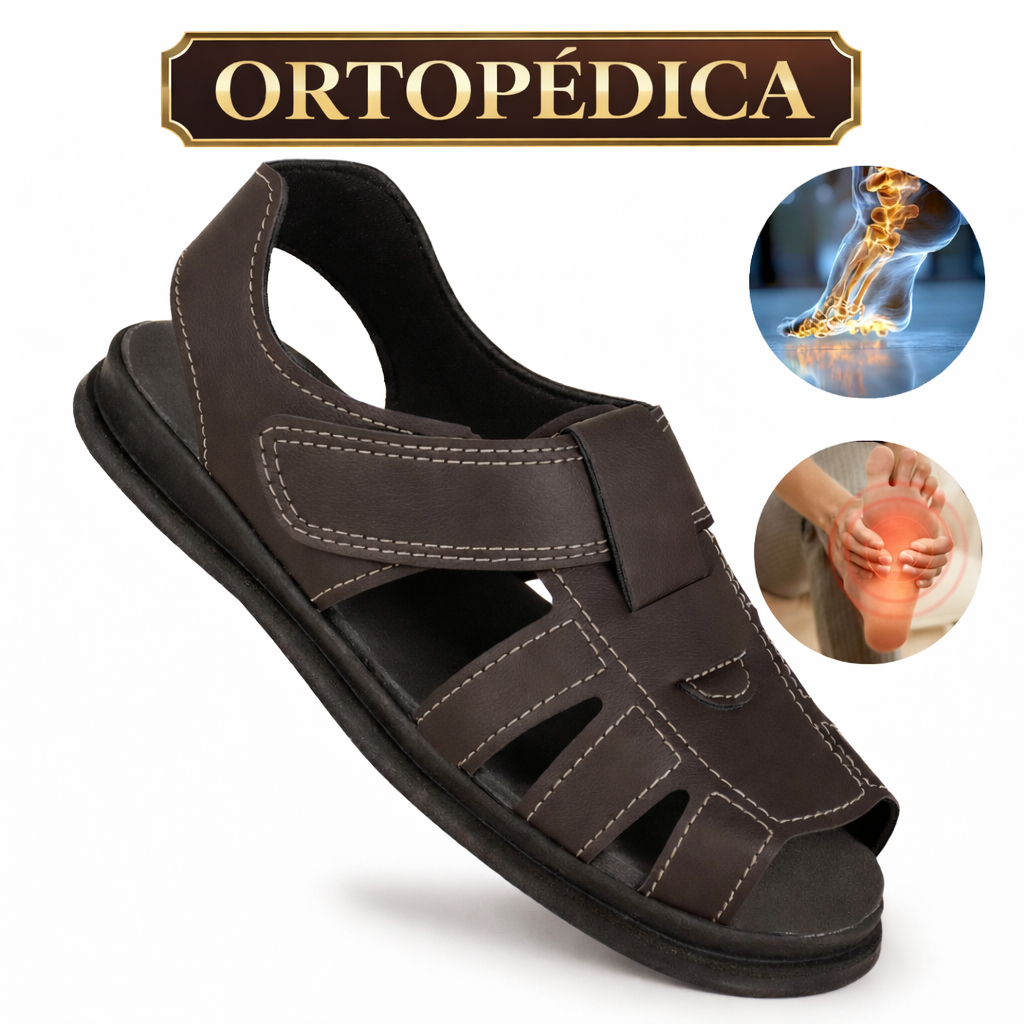 Sandalia Masculina de Couro Legitimo Ortopedicade couro sintetico sola anti stress anti derrapante