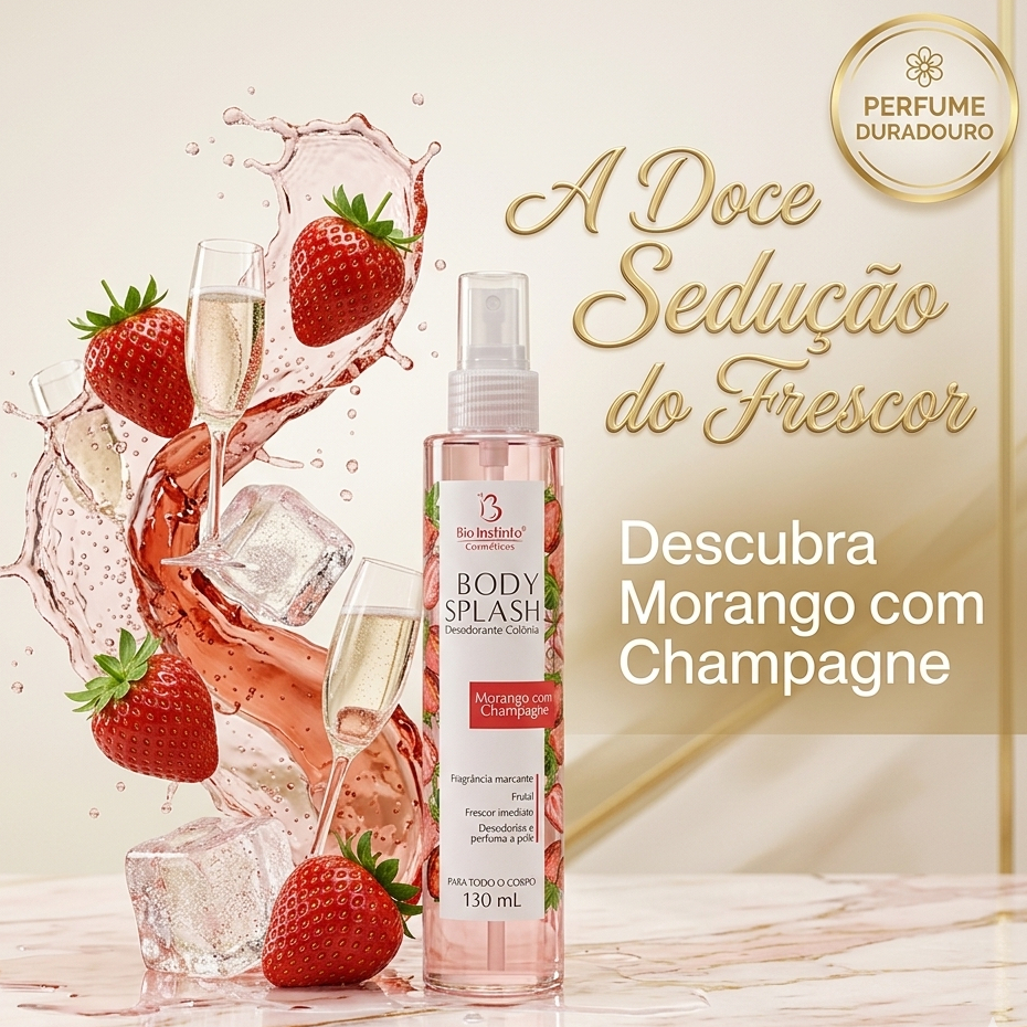 Body Splash Desodorante Morango com Champagne 130ml Bio Instinto Perfume Diário Frangancia