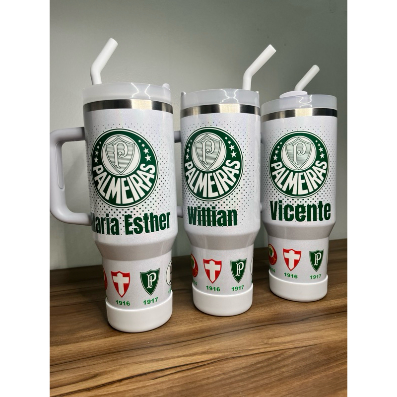 Garrafa Térmica 1200ml Palmeiras Personalizada 3D | Copo Térmico Inox com Alça | Presente Palmeirense