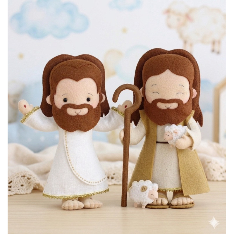 Jesus em Feltro Grande 30cm | Bom Pastor e Ressuscitado | Presente Religioso