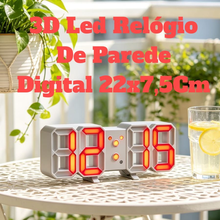 3D Led Relógio De Parede Digital 22x7,5Cm Fonte Vermelha Design Moderno Luz Noturna Decoração