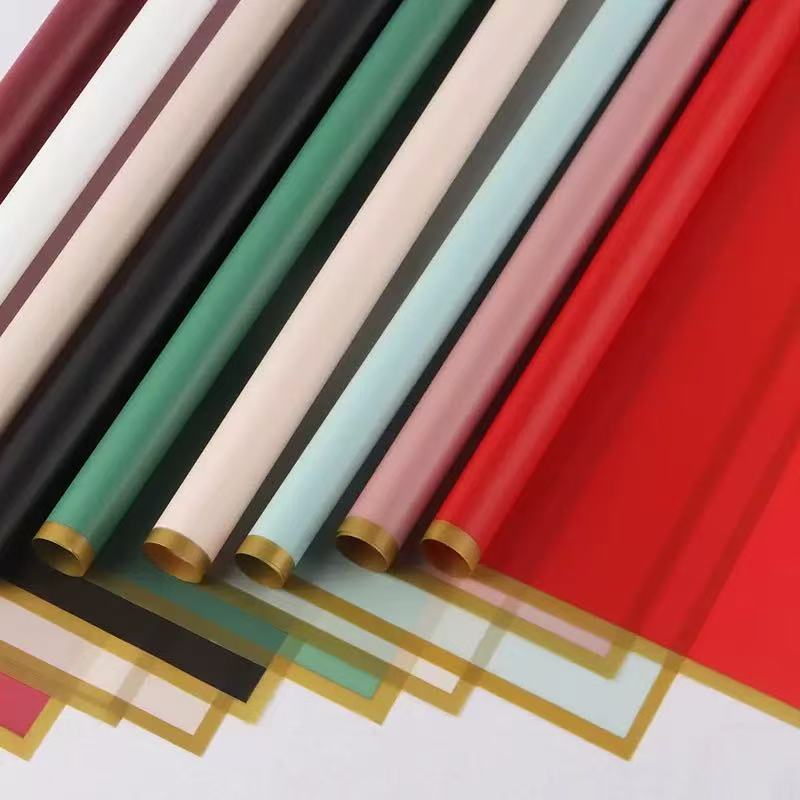 Kit Com 20 Poli Sujinho Decorado Border Line Dourado 54cm x 56cm Folhas Papel De Embrulhar Buque Embalagem Presente