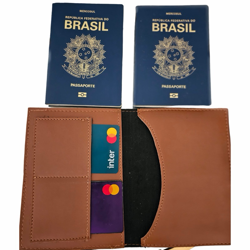 Imagem Porta passaporte duplo Feminino  viagem e trabalho organizador com porta cartão carteira unissex