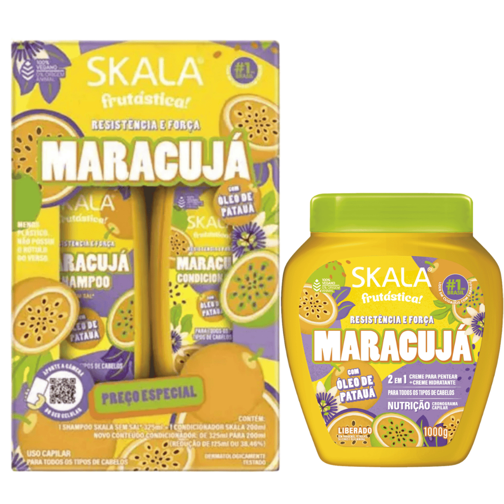 Kit Skala Frutastica Maracuja Shampoo 325ml+Condicionador 200ml+Creme 2 em 1 1kg