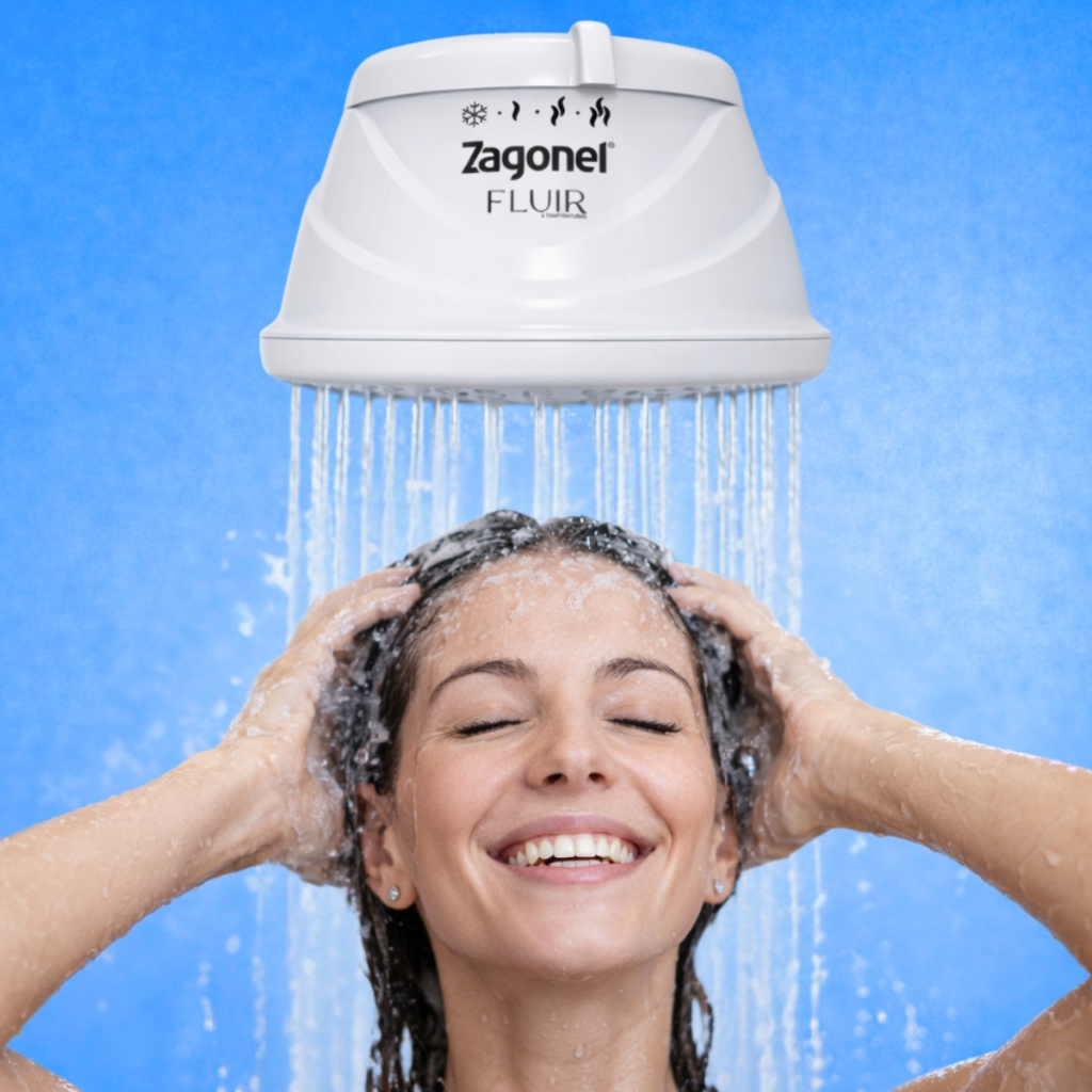 Chuveiro Ducha Eletrica 4 Temp Zagonel 220v 6800w Grande Espalhador Econominca Alta Pressao Branca