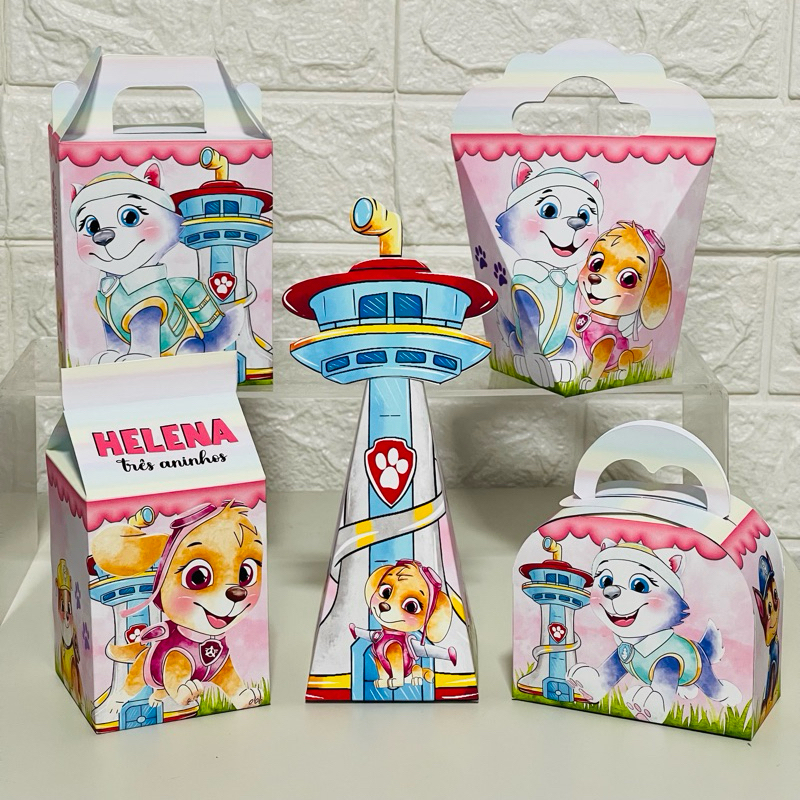 Personalizados PATRULHA CANINA ROSA, menina SKYE, caixinhas milk skye (PEGUE E MONTE)