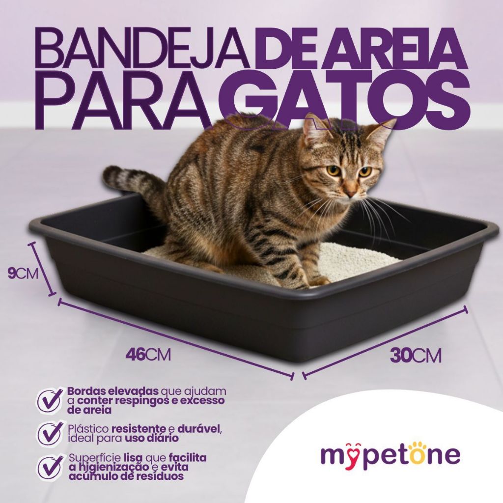 Bandeja de Areia Higiênica Simples Preto para Gatos - MyPetOne