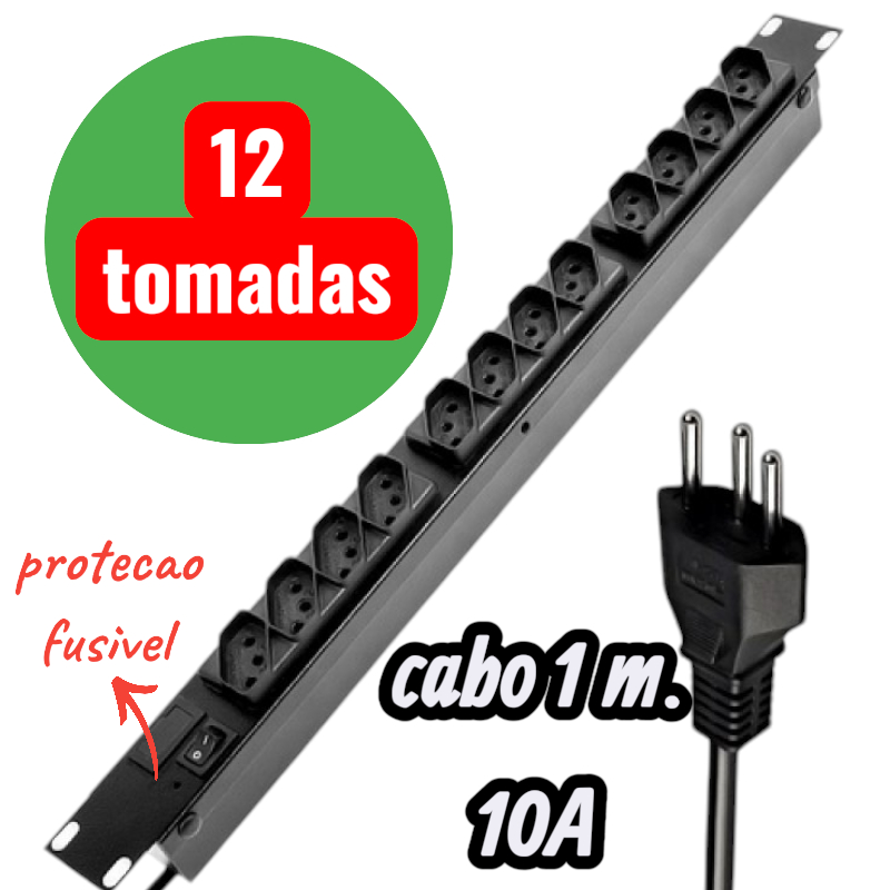 Regua top Rack 19'' RCG 12 tomadas 10 amperes