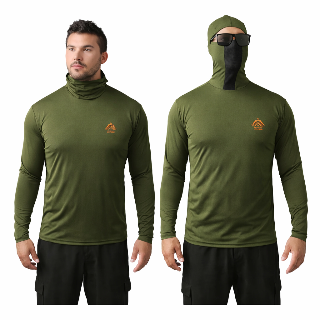 Camisa Ninja UV50+ Masculina Pesca Esportes Dry Fit Manga Longa Com Capuz Leve Respirável Confortável