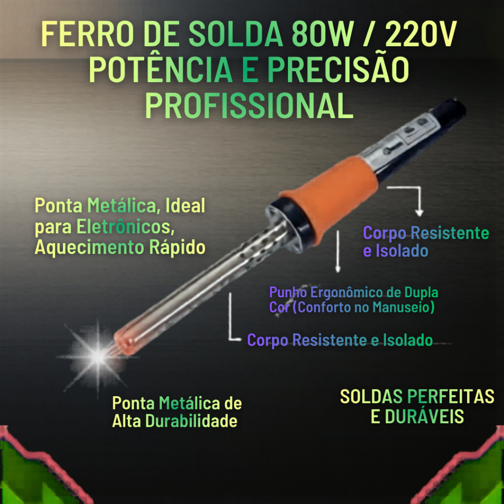 Kit Ferro Solda 220V / 60W + Tubo Estanho (Emavi) Soldador Eletricista Eletrônica Profissional Hobby