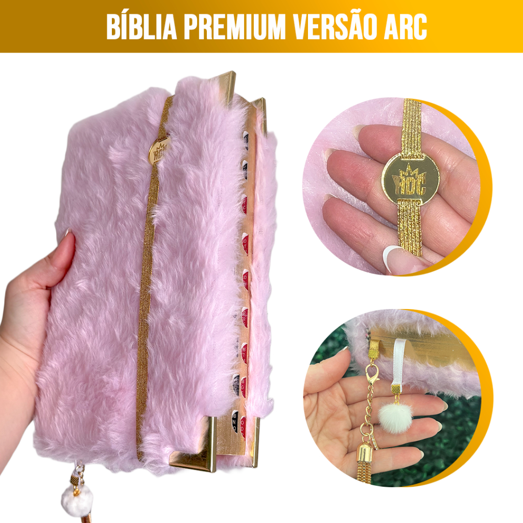 Bíblia Sagrada Feminina ARC Pelúcia Rosa Letras Grandes Palavras de Jesus em Destaque Índice HDC