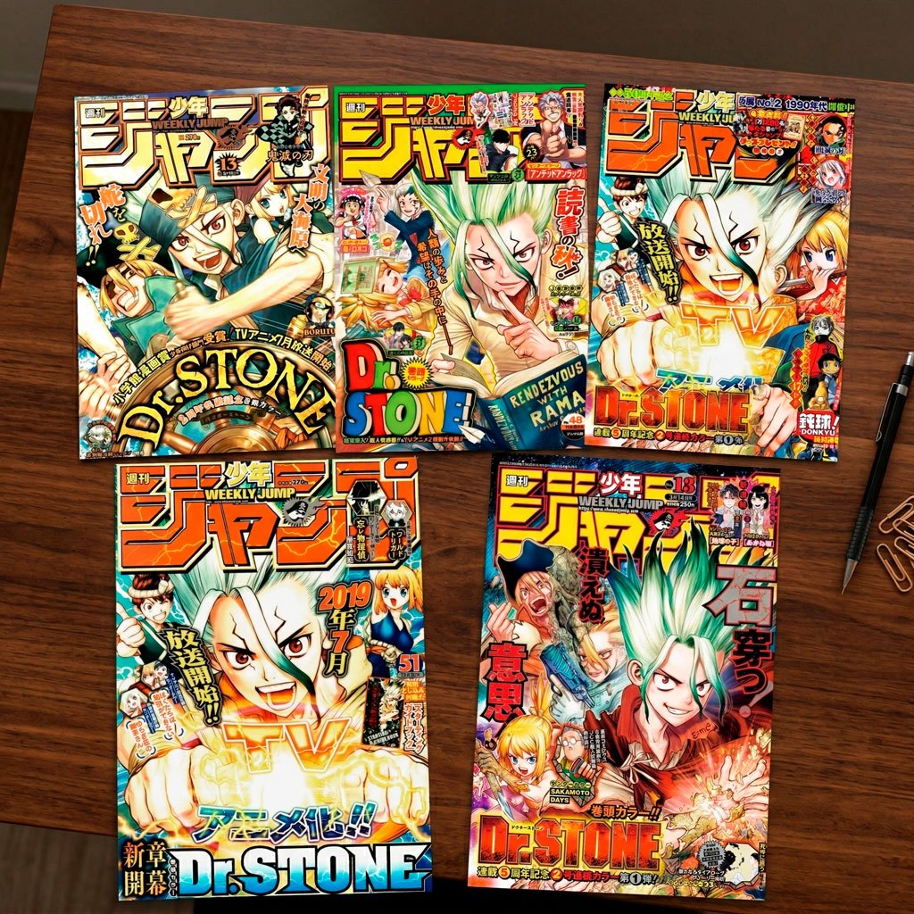 Kit 5 Pôsteres Dr. Stone Adesivos A4 20x28cm - Tinta Pigmentada Premium Não Desbota Decoração Anime