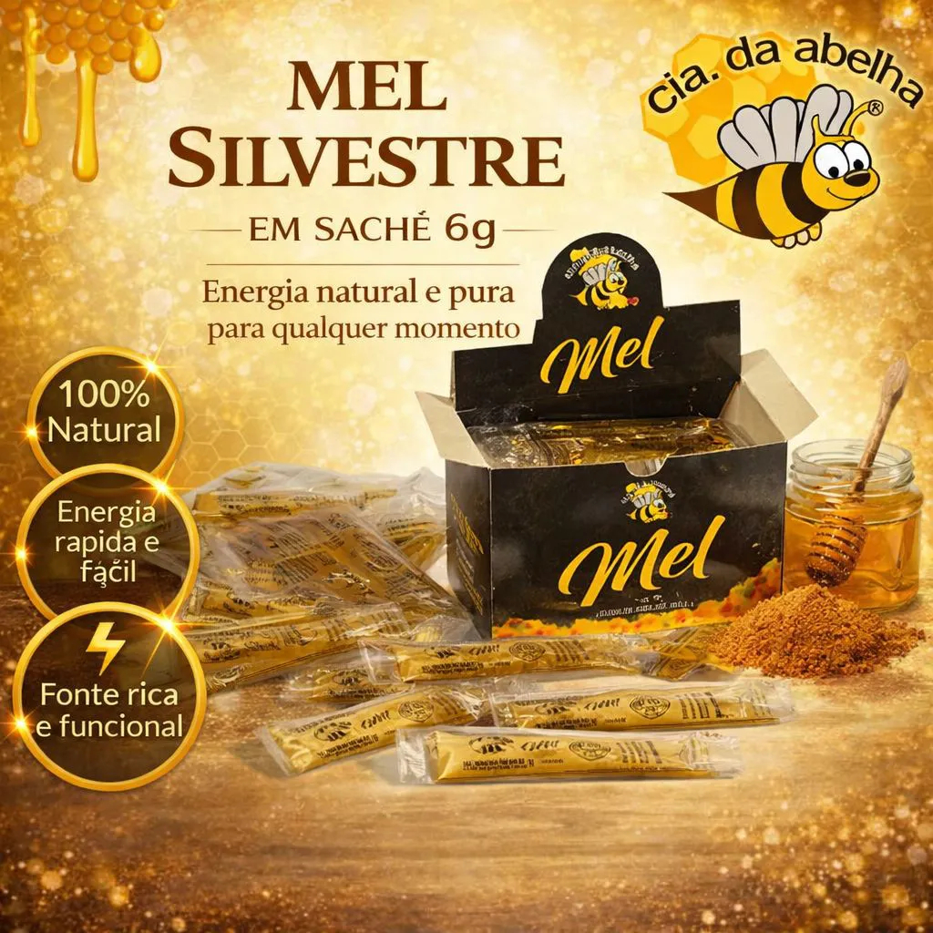 CAIXA MEL SACHE - SILVESTRE 6g - CX 50 un. - CIA DA ABELHA