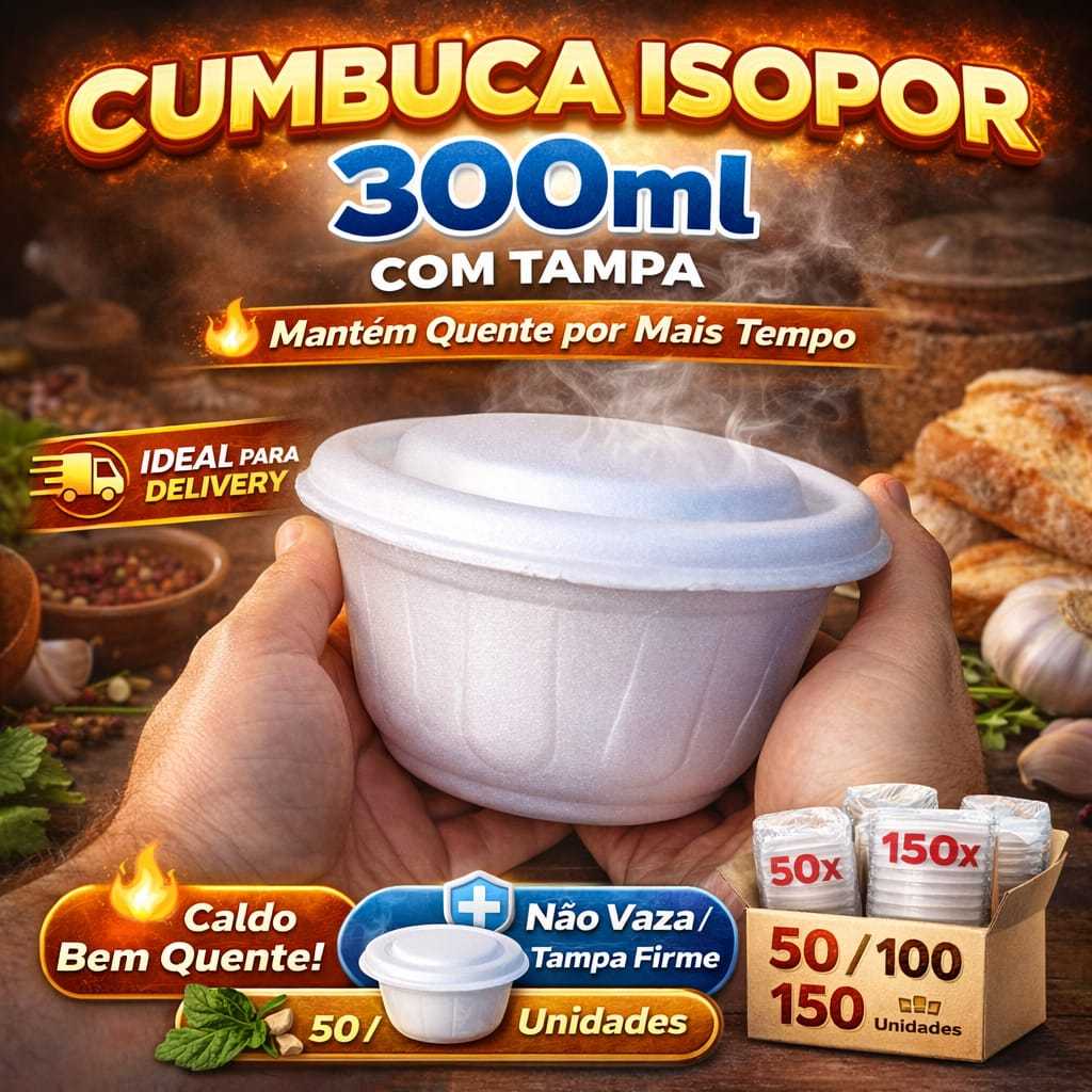 Pote de Isopor Com Tampa 300ml Ideal para Caldos Sopas Quentes | Pote Térmico Cuia Para Delivery
