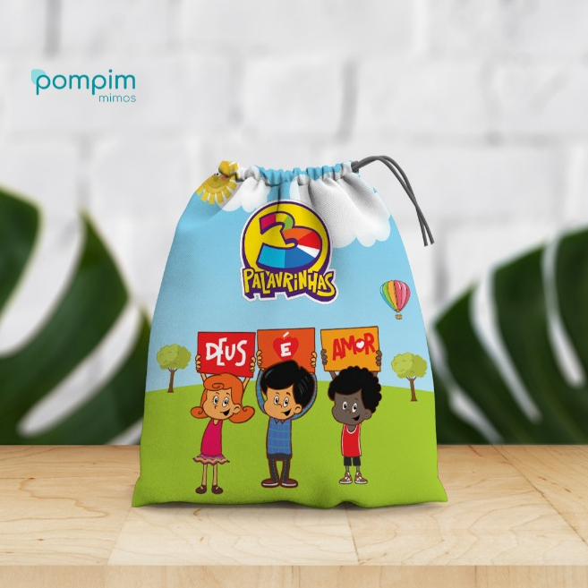 Kit Lembrancinha Sacolinha Surpresa 3 Palavrinhas de tecido personalizado, para festas e aniversários.