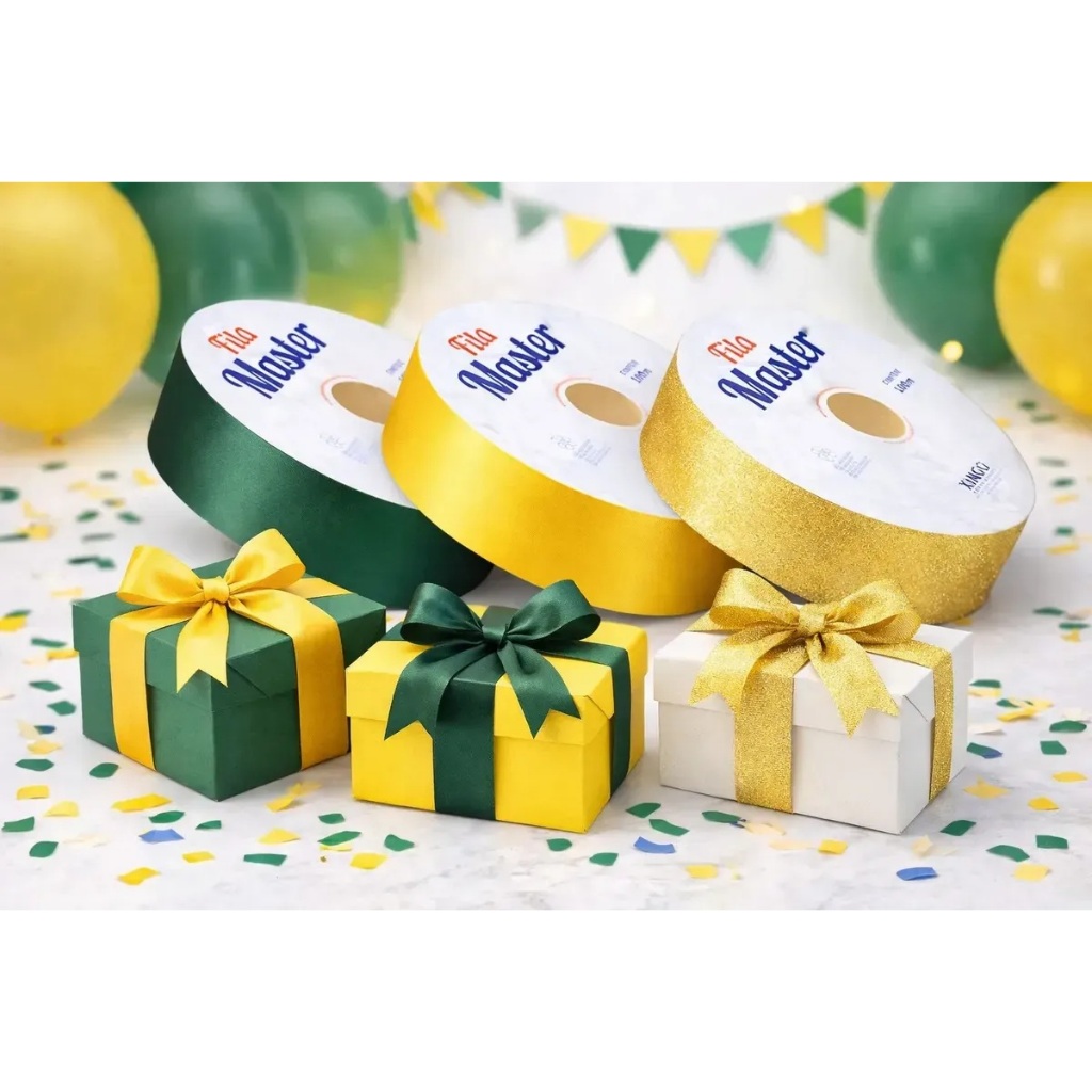 Kit 3 Fitas Master 32mmx10m Fracionadas Verde Amarelo Brasil Para Laços Presente Mais Vendido Premium Qualidade