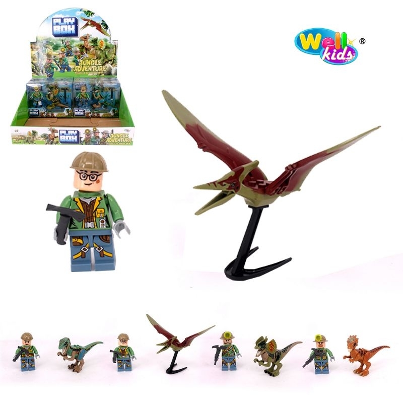 BONECO COM DINOSSAURO JUNGLE ADVENTURE MONTA E DESMONTA PLAY BOX ACESSORIOS NA CAIXA TLEG