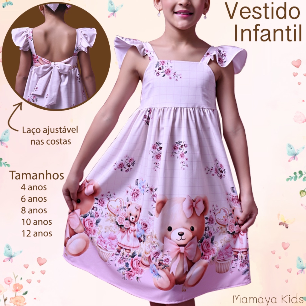 Vestido Menina Infantil Casual Colorido Estampado Moda Verão Leve Confortável Roupa Feminina 4 a 12 Anos