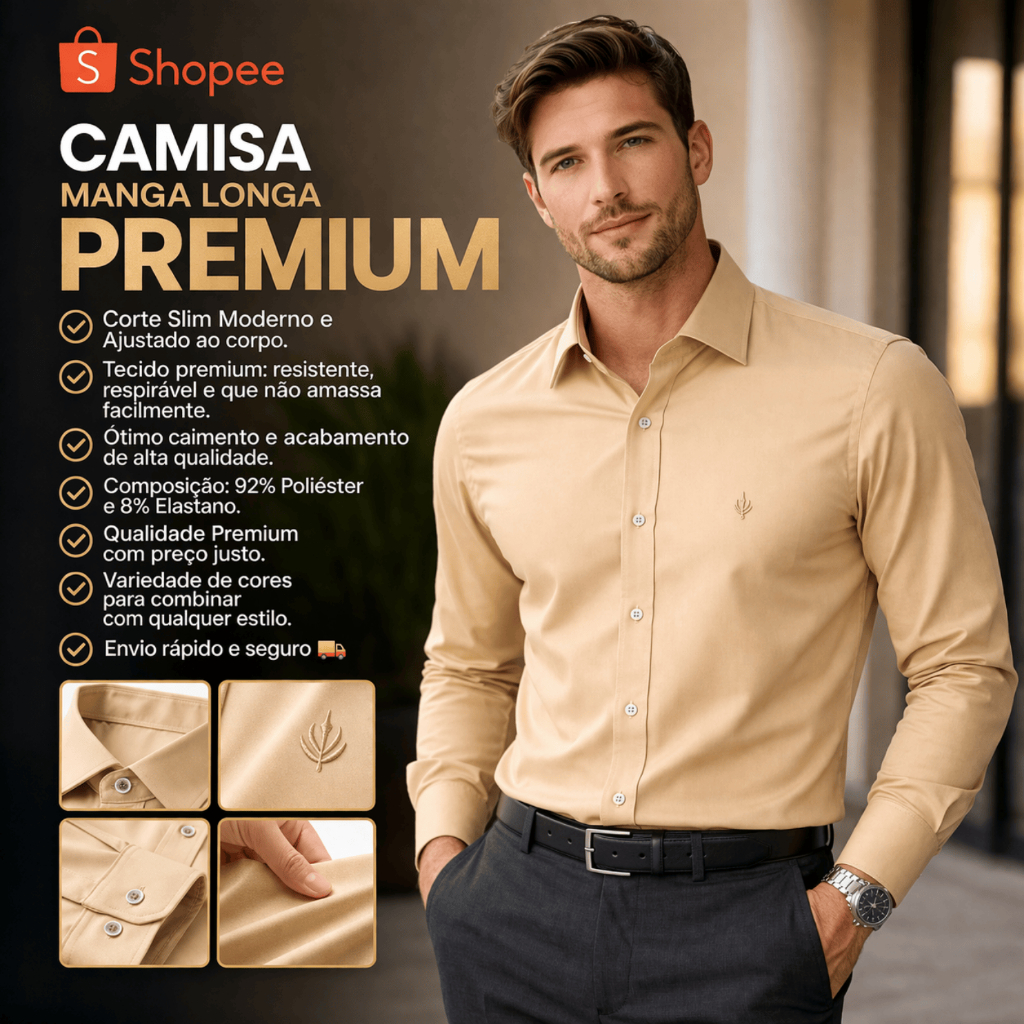 Camisa Social Masculino Slim Premium Manga Longa Masculino Blusa Casual Básica Lisa