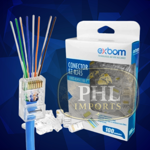 Conector RJ45 Vazado 10/50/100/200 Und Passagem EZ Crimp  8 Pinos Cat5 cat6 Para  rede internet