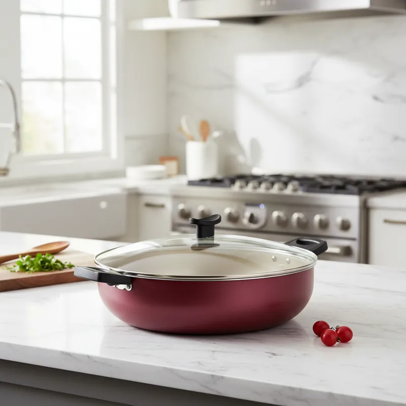Panela Wok Francesa 30cm com Tampa Antiaderente 5 Camadas Teflon Alumínio Fogão a Gás