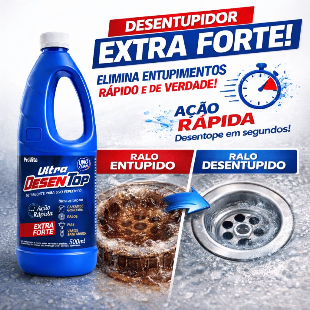 Desentupidor Líquido Ultra Desentop Cano Pia Ralo Fossa Vaso Sanitário Cozinha Caixas de Gordura