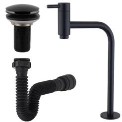 Kit Lopazzi Torneira Link Preta + Sifão Preto + Válvula Preta para Lavatório Cuba Pia Banheiro Cozinha