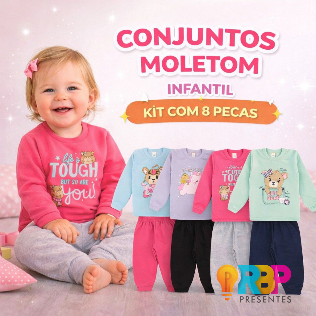 ConjuntInho de Moletom Infantil Menina Agasalho Abrigo Conjunto flanelado Atacado (8 Peças)
