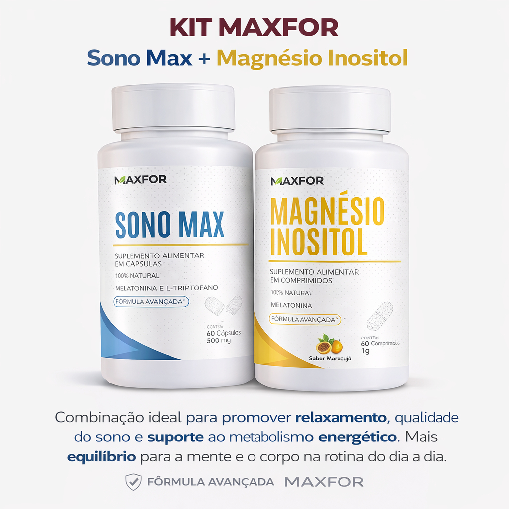 Sono Max + Magnésio Inositol relief - Melatonina, Inositol e L-Triptofano - 60 Cápsulas - MAXFOR