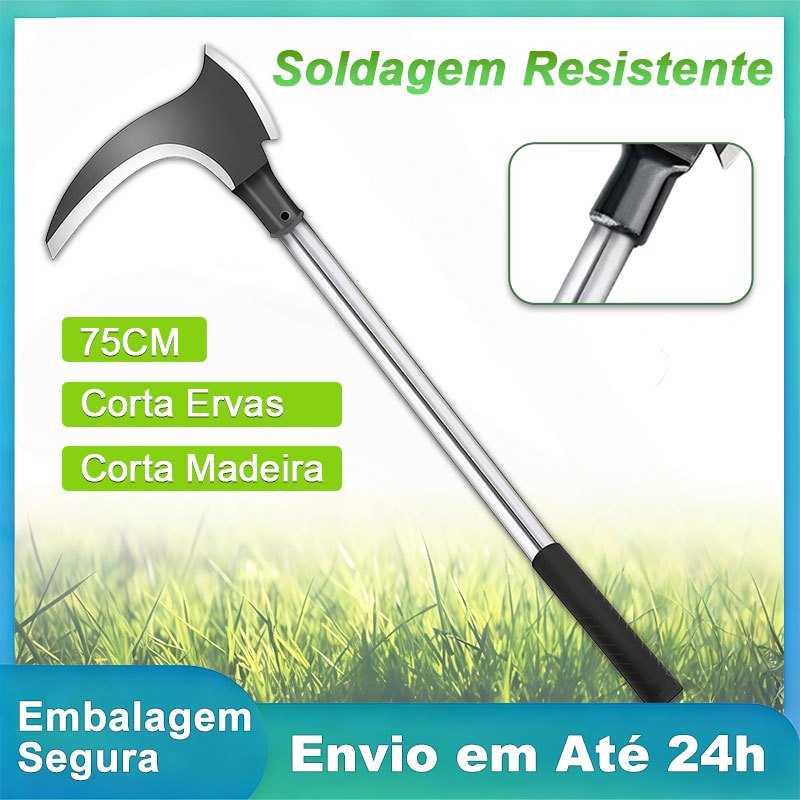 Foice Machado Profissional 2 em 1, Lâmina Afiada em Aço para Cortar Capim e Galhos, 75cm