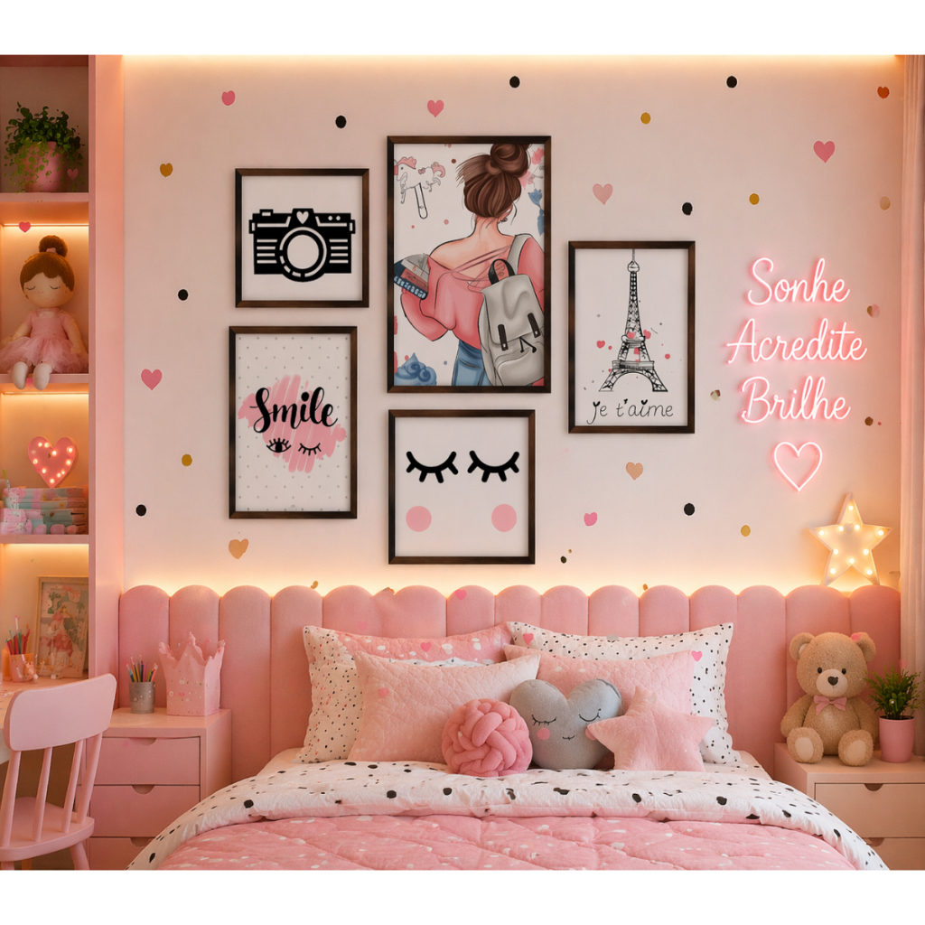 Quadros decorativos kit 5 peças tumblr girls menina power tendencia quarto