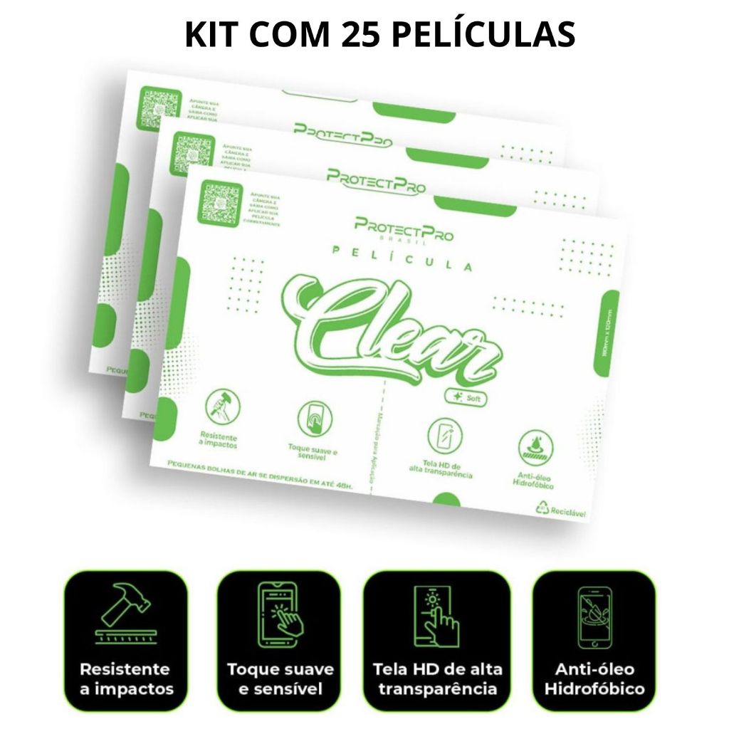 Caixa com 25 Unidades Película Higrogel  TPU proteção  máquina de corte Clear Soft Protectpro Brasil