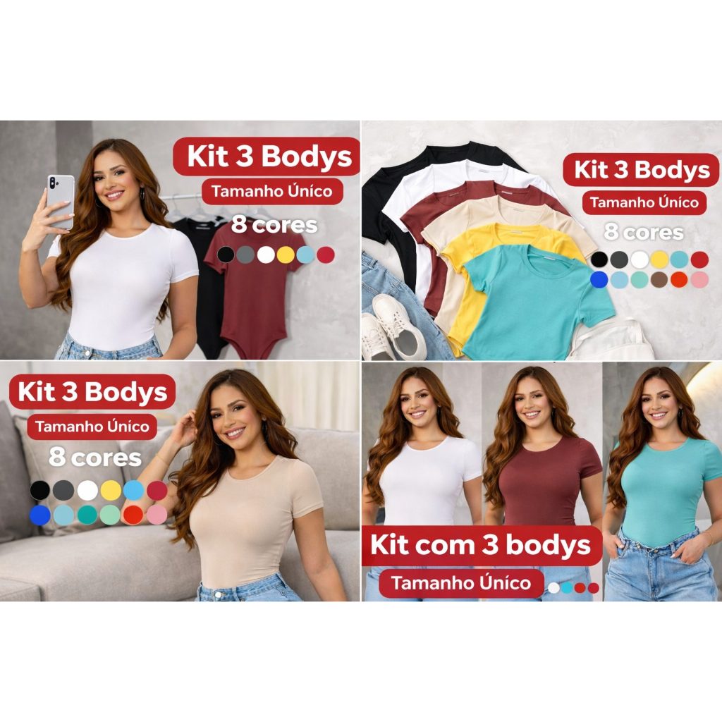 Kit 3 Body Feminino Manga Curta Suplex Básico Moda Blogueira Dia a Dia em Oferta na Shopee