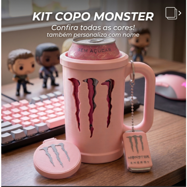 Kit Caneca porta lata Monster | Com ou Sem Nome | Personalizado | Porta Lata | Brinde