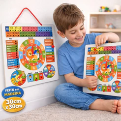 Relógio Calendário Pedagógico Madeira Brinquedo Educativo Montessori Infantil