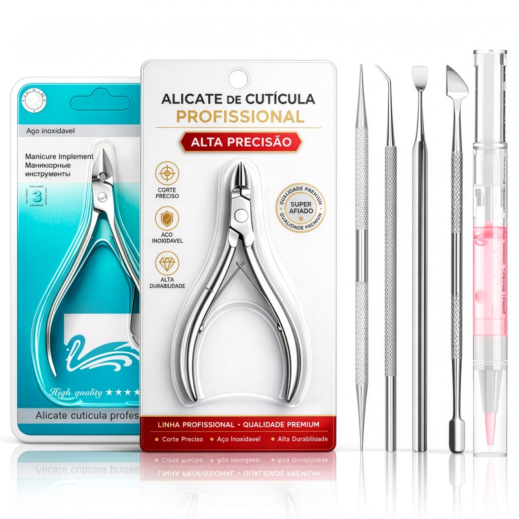 Kit Completo Manicure 7 Peças Inox Alicate Corte Cutícula Removedor Espátula Unha