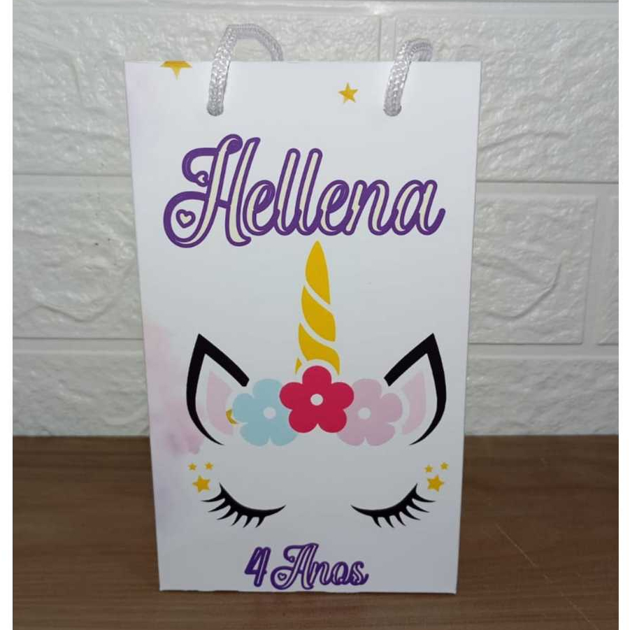 Kit Sacolinha Personalizada Unicórnio branco para Lembrancinhas Festa Infantil