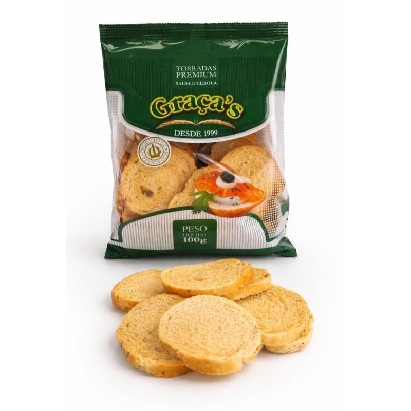 Torrada canapé Graças Salsa e Cebola / torradinha crocante, snacks/ kit com 3 ou 4 unidades