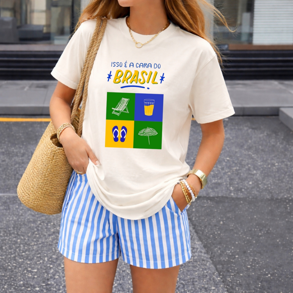Camiseta Feminina Camisa Estampa Isso é a Cara do Brasil Blusa 100% Algodão Premium Moda Verão Casual