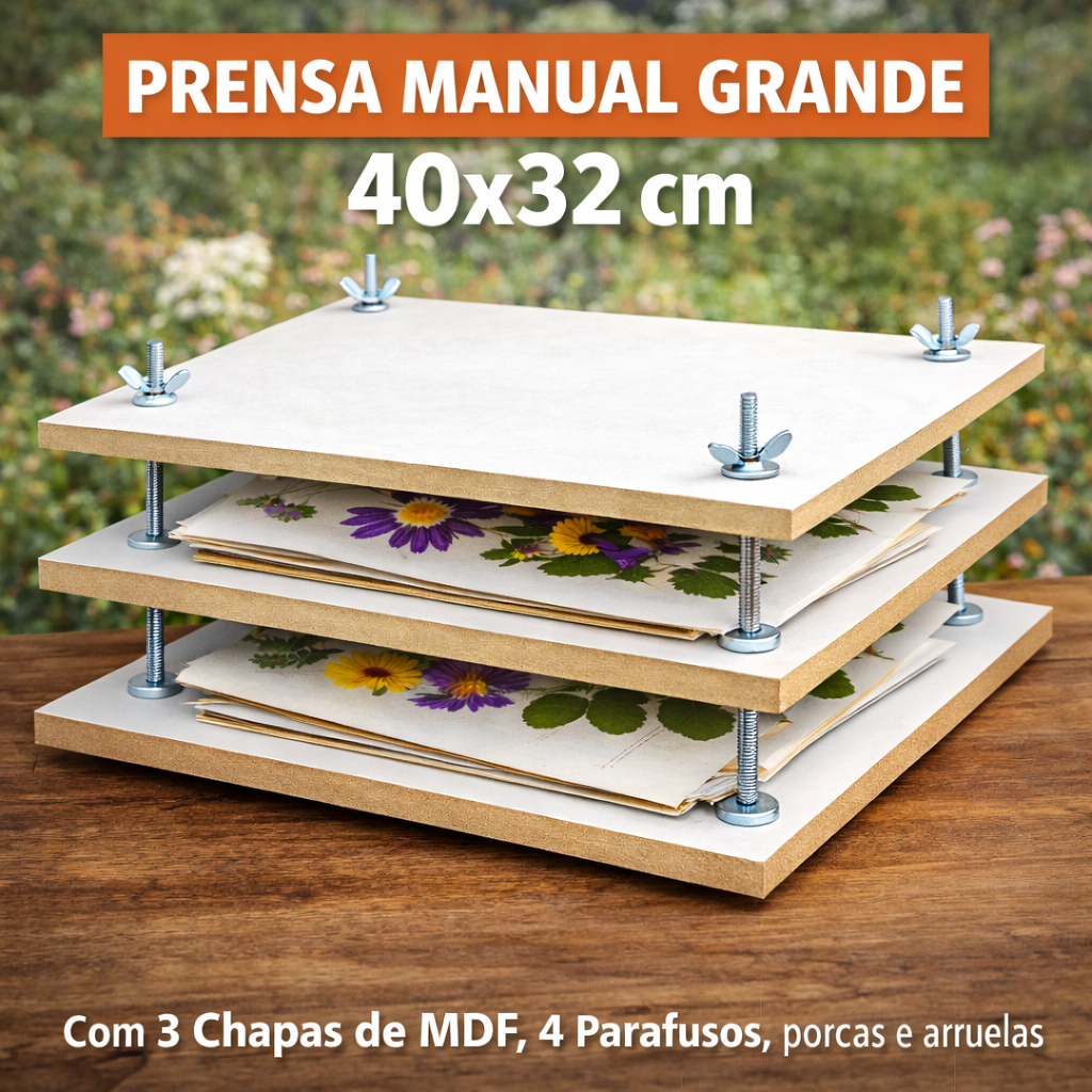 PRENSA MANUAL Grande em MDF com 3 Chapas Encadernação / Blocagem 40x32x1,5 CM