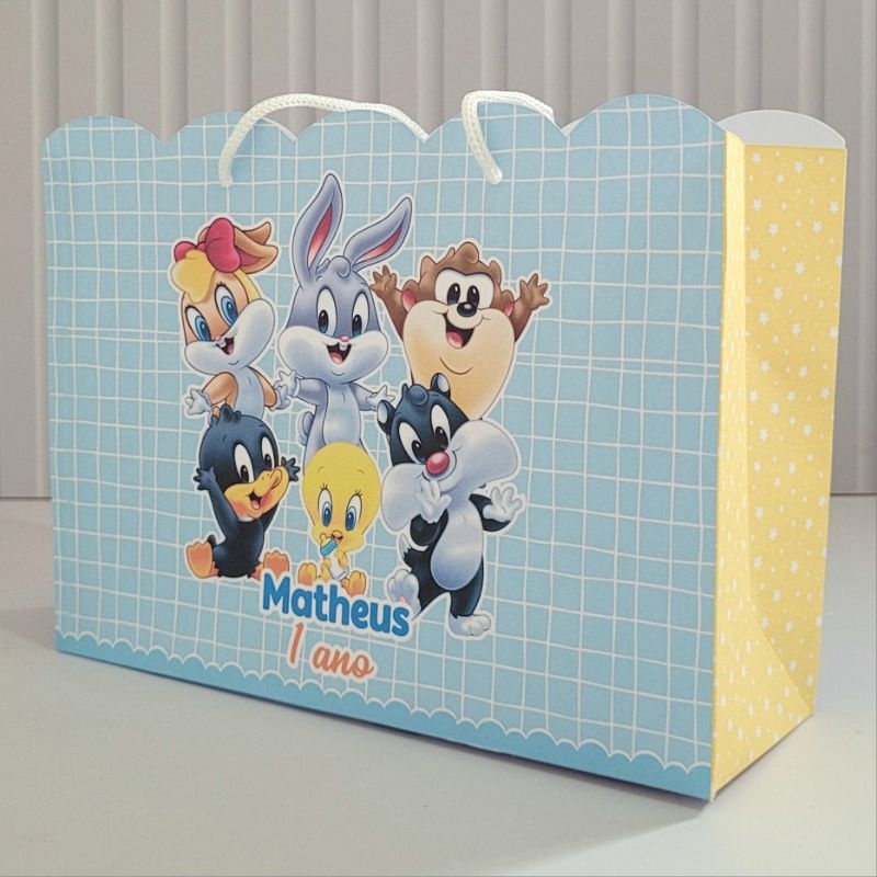 Sacolinha G Baby Looney Tunes Menino Pegue Monte Personalizada Caixinha Lembrancinha Kit Festa Luxo Sacolinha Grande