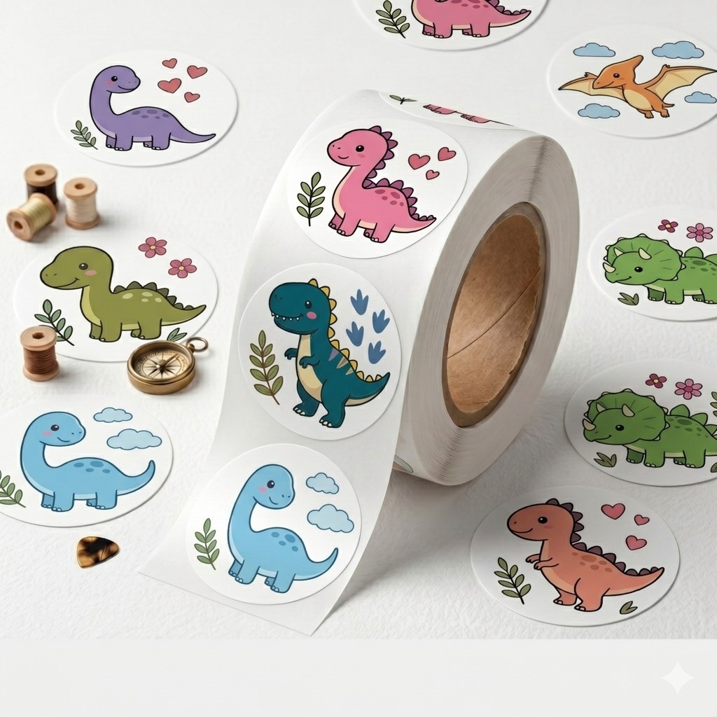 Kit 128 Adesivos Dinossauros Kawaii Fofo Redondo Vinil 3x3cm Lembrancinha Festa personalizado parede