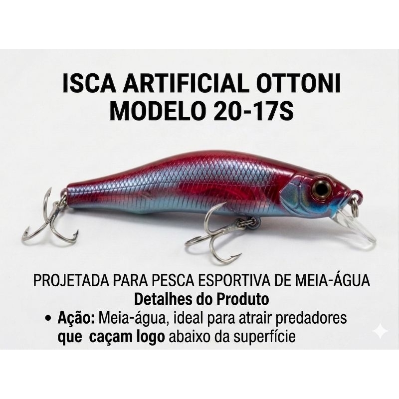 Isca Artificial Ottoni Model 20-17S Meia Água Com Garatéias – Pesca Esportiva