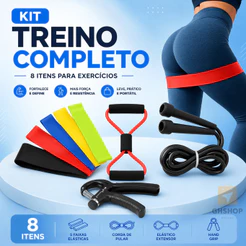 Kit Mini Band + Elastico Extensor + Corda Pula + Hand Grip Exercicio Em Casa Faixas Elástica