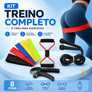Kit Mini Band + Elastico Extensor + Corda Pula + Hand Grip Exercicio Em Casa Faixas Elást…